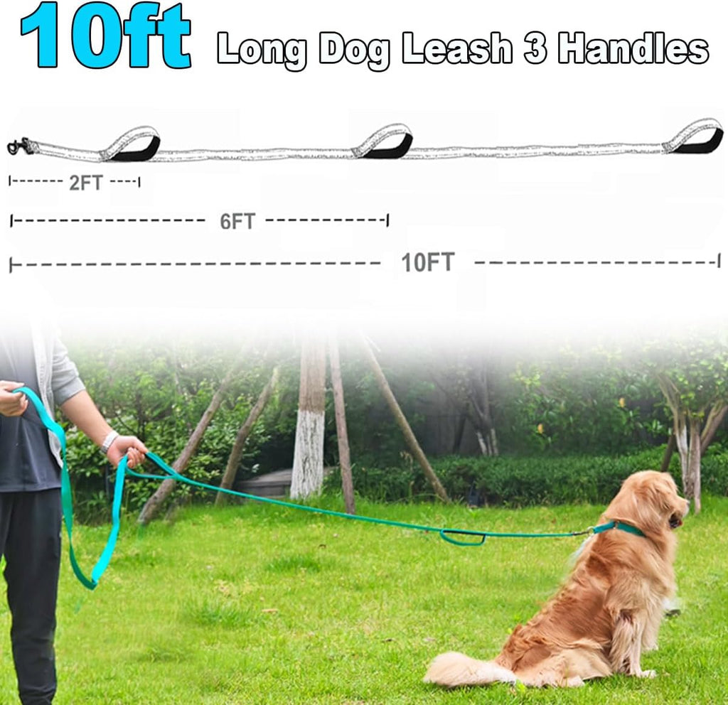 3 Handle Dog Leash 10FT Triple Handle Reflective Large Medium Dog