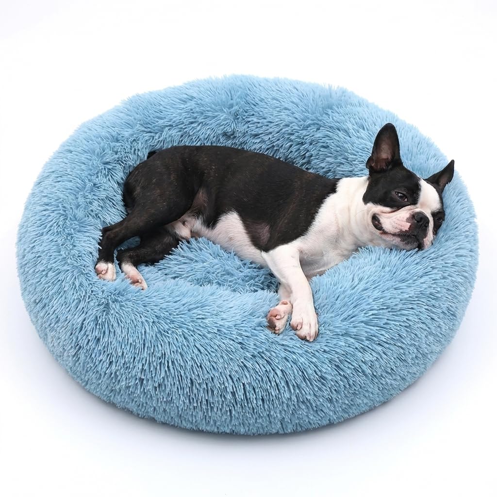 Small Calming Dogs Bed for Small Dogs Anti-Anxiety Machine Washable Fluffy Luxury Anti-Slip Waterproof Mute Base Warming Cozy Soft Pet Puppy Round Bed