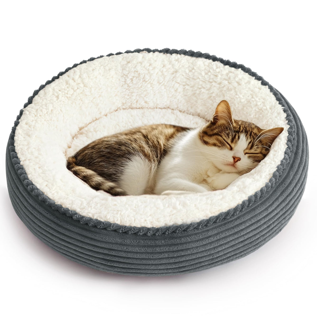 Love's cabin Round Donut Cat and Dog Cushion Bed, 20in Pet Bed for Cats or Small Dogs, Anti-Slip & Water-Resistant Bottom, Soft Durable Fabric Pet beds, Washable Luxury Cat Dog Bed Lavender Stripe