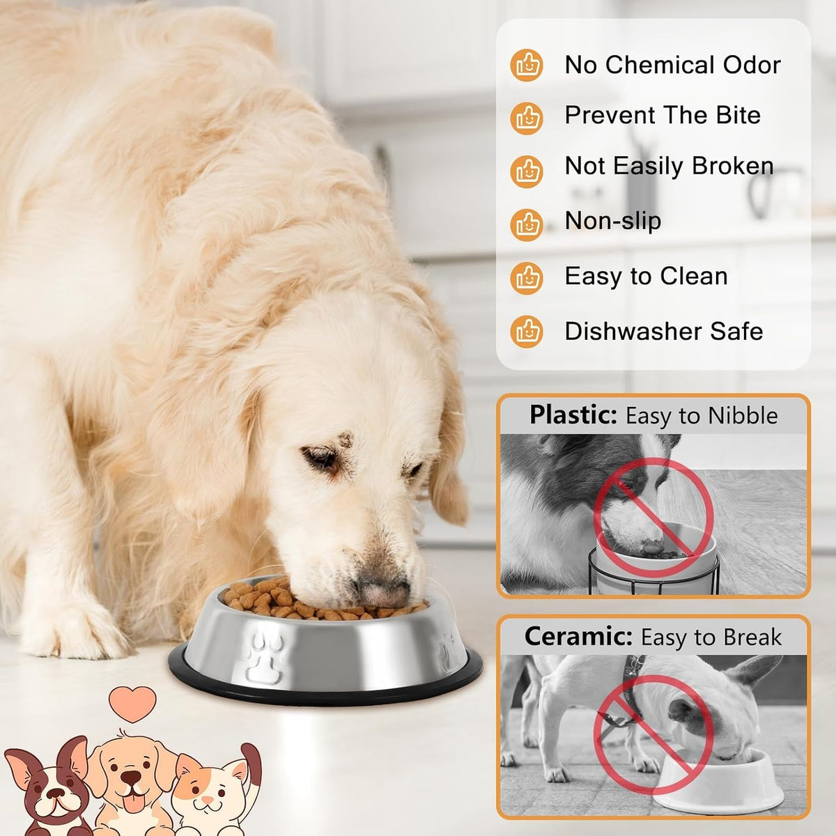 Stainless Steel Cat Bowl, 4 Pack Metal Dog Bowls for Food and Water, Non-Slip Pet Feeding Dish Bowl with Rubber Base for Indoor Cats Small Dogs