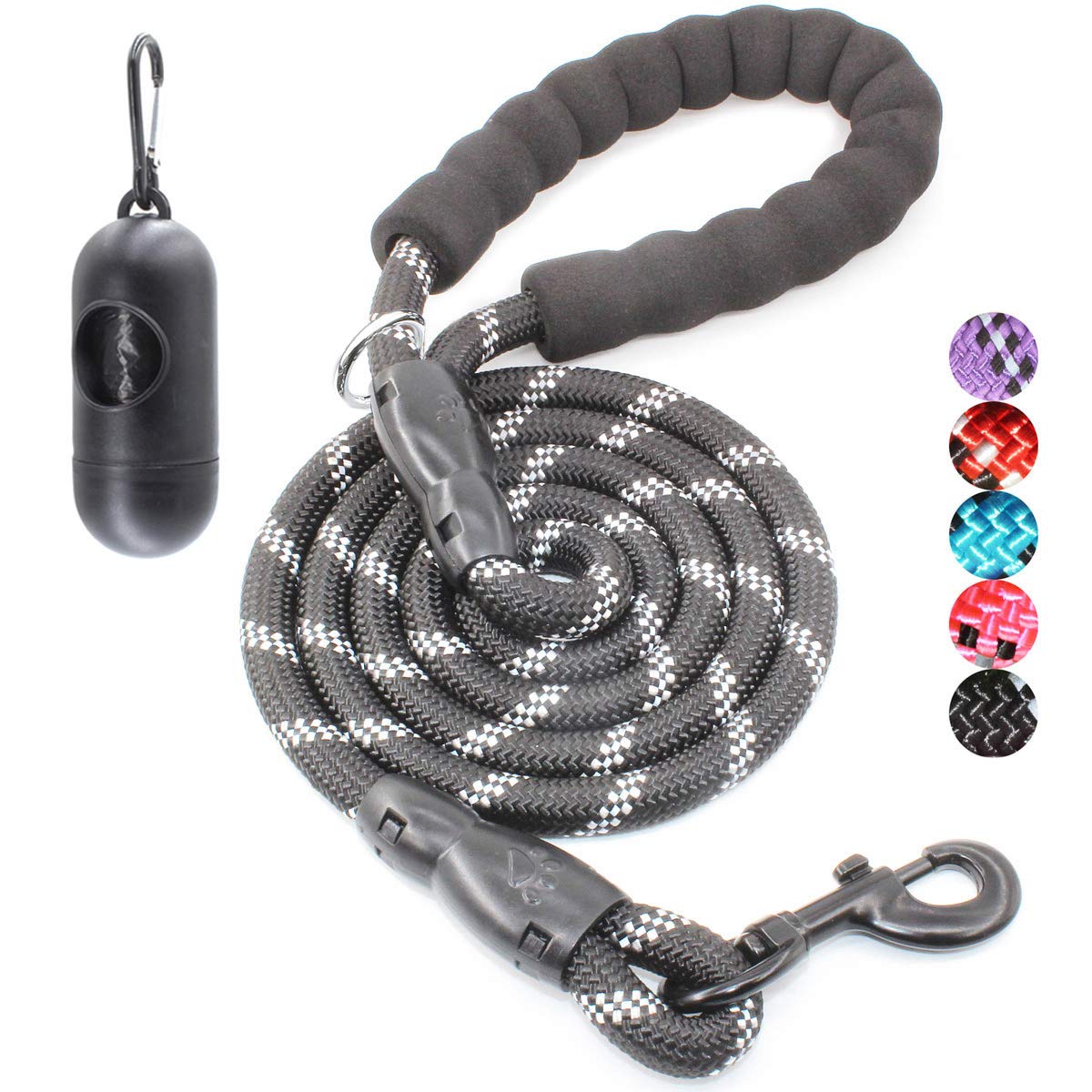BAAPET 2/4/5/6 FT Dog Leash with Comfortable Padded Handle and Highly Reflective Threads for Small Medium and Large Dogs (5FT-1/2'', Black)
