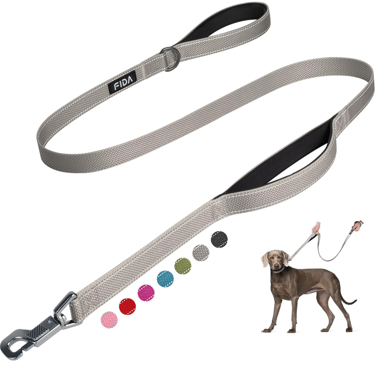 Fida Heavy Duty Dog Leash for Medium Large Dogs, 5 FT, Dual Padded Handles