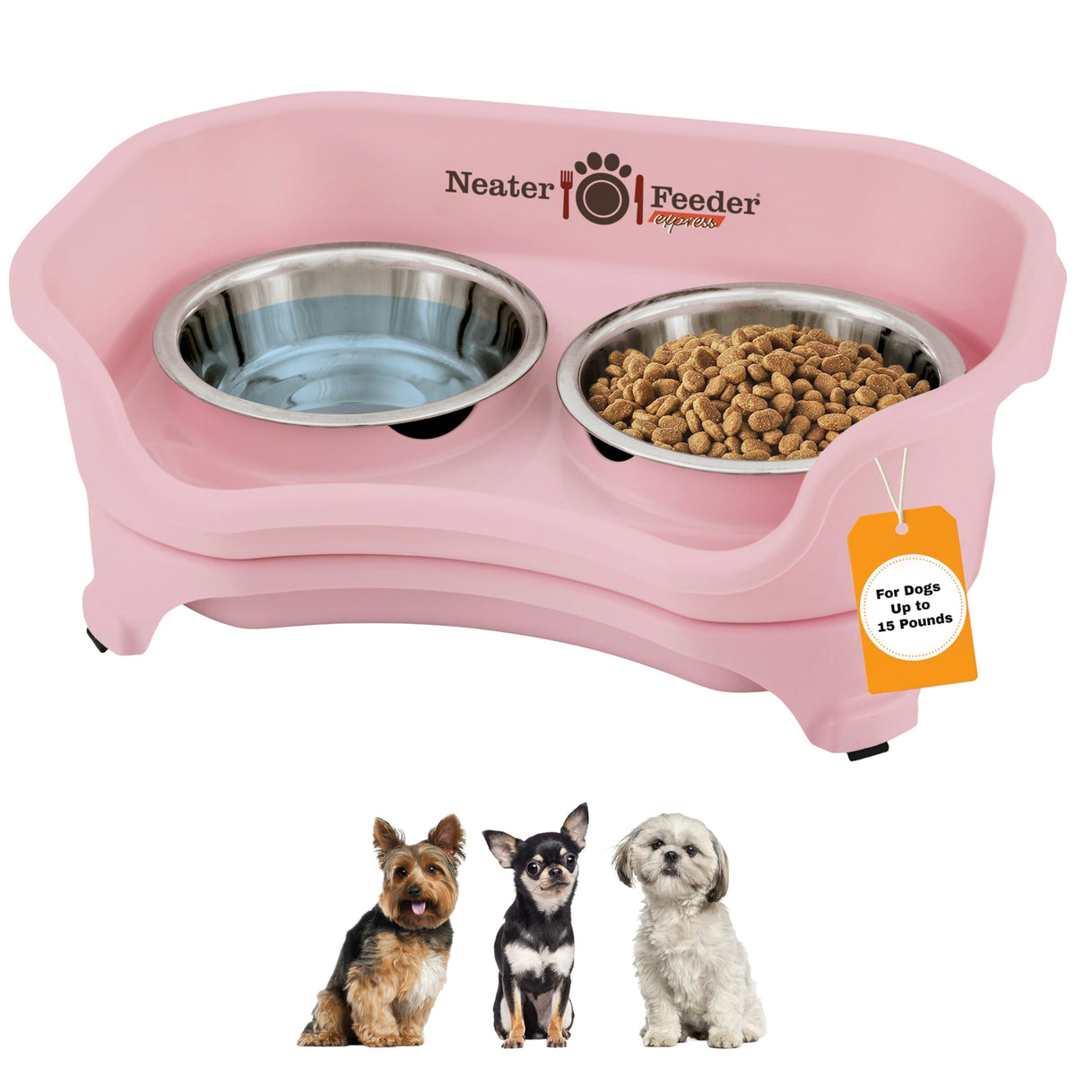 Neater Feeder Express Mess Proof Dog Bowls Elevated for Small Breeds under 15 Lb, Made in USA, No Spill Raised Dog Food Bowl Stand, Stainless Steel Food and Water Bowl Set, Feeding Station, Cappuccino