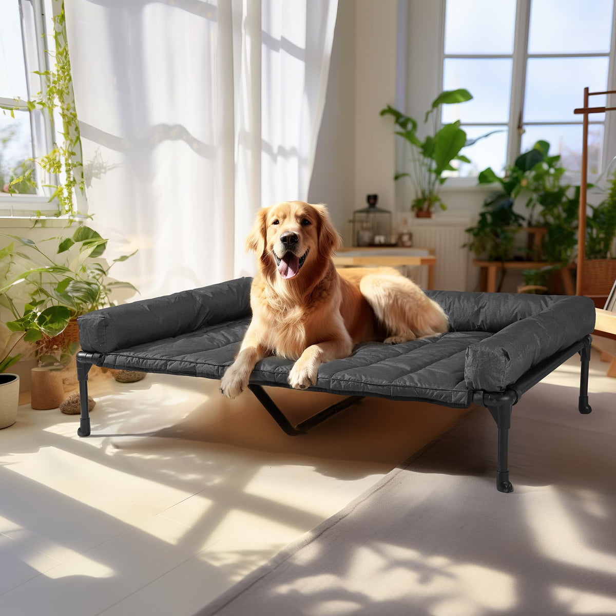 Veehoo Outdoor Elevated Dog Bed with Waterproof Bolster Cushion, Cooling