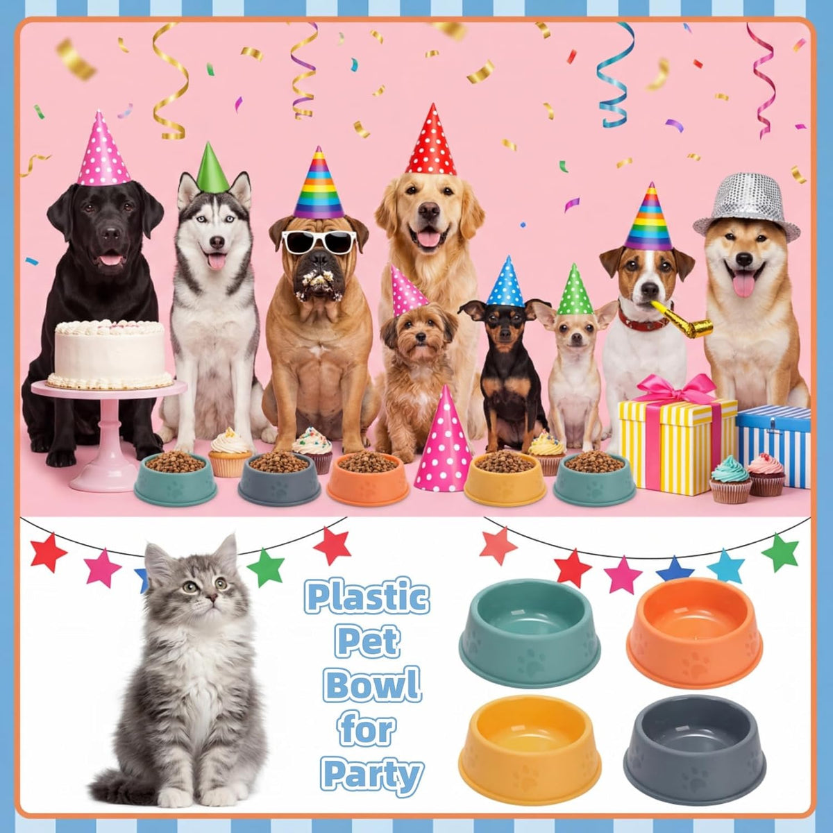 24 Pack Plastic Dog Bowl, 10 Oz Dog Cat Party Supplies