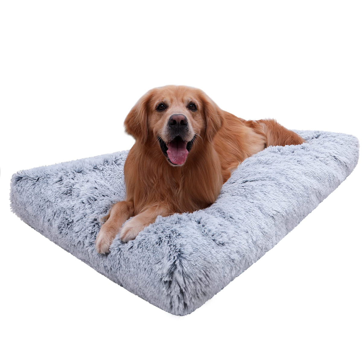 Large Dog Bed Crate Pad 35", Washable Soft Plush Pet Mats for Sleeping Grey