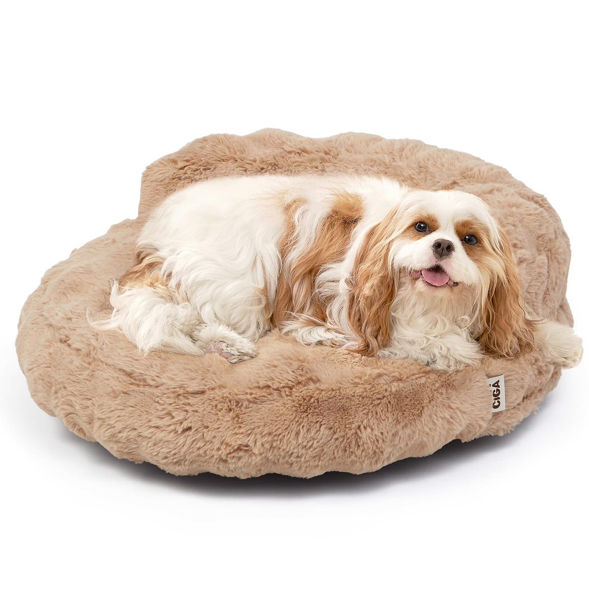EHEYCIGA Dog Bed Medium Size Dog, Fluffy Small Dog Couch with Removable Washable Cover, Bolster Pet Sofa, Waterproof and Non-Slip, 30" x 30"x 8.5", Cream