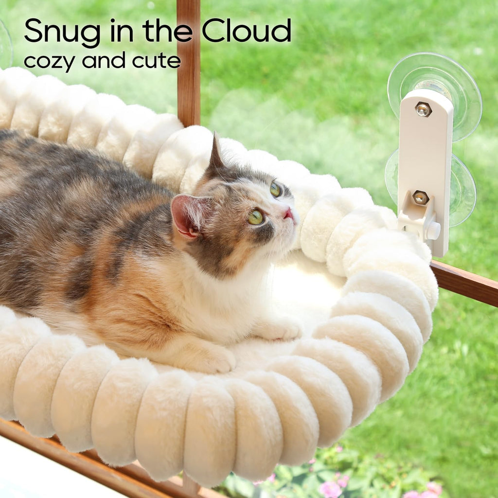 Zakkart SnugCloud Foldable Cat Window Perch (Cream White, M)