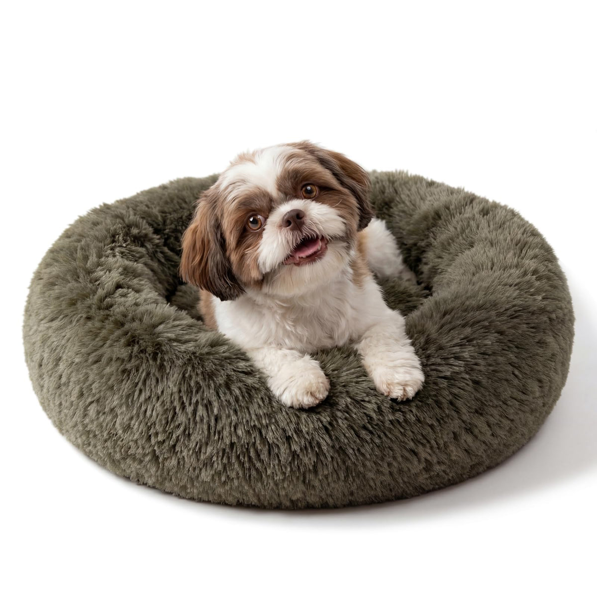 Small Calming Dogs Bed for Small Dogs Anti-Anxiety Machine Washable Fluffy Luxury Anti-Slip Waterproof Mute Base Warming Cozy Soft Pet Puppy Round Bed