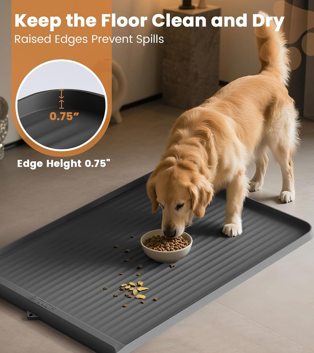 Dog Food Mat 36"x24", Waterproof Dog Bowl Mat, Grey