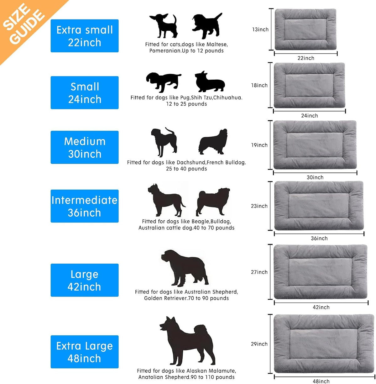 Dog Crate Pad Washable Dog Bed for Crate Medium Cozy Mat 36-Inch Gray