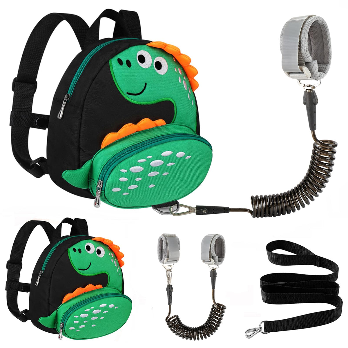 Accmor Toddler Harness Backpack Leash, Cute Dinosaur Backpacks with Anti Lost Wrist Link, Cute Mini Child Backpack Wristband Tether Strap and Protection Leashes for Boys Girls Aged 1-3 Years