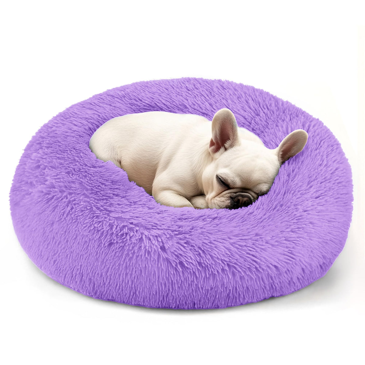 Hoewina Dog & Cat Bed for Indoor Cats, 20in Calming Donut Bed (Light Grey)
