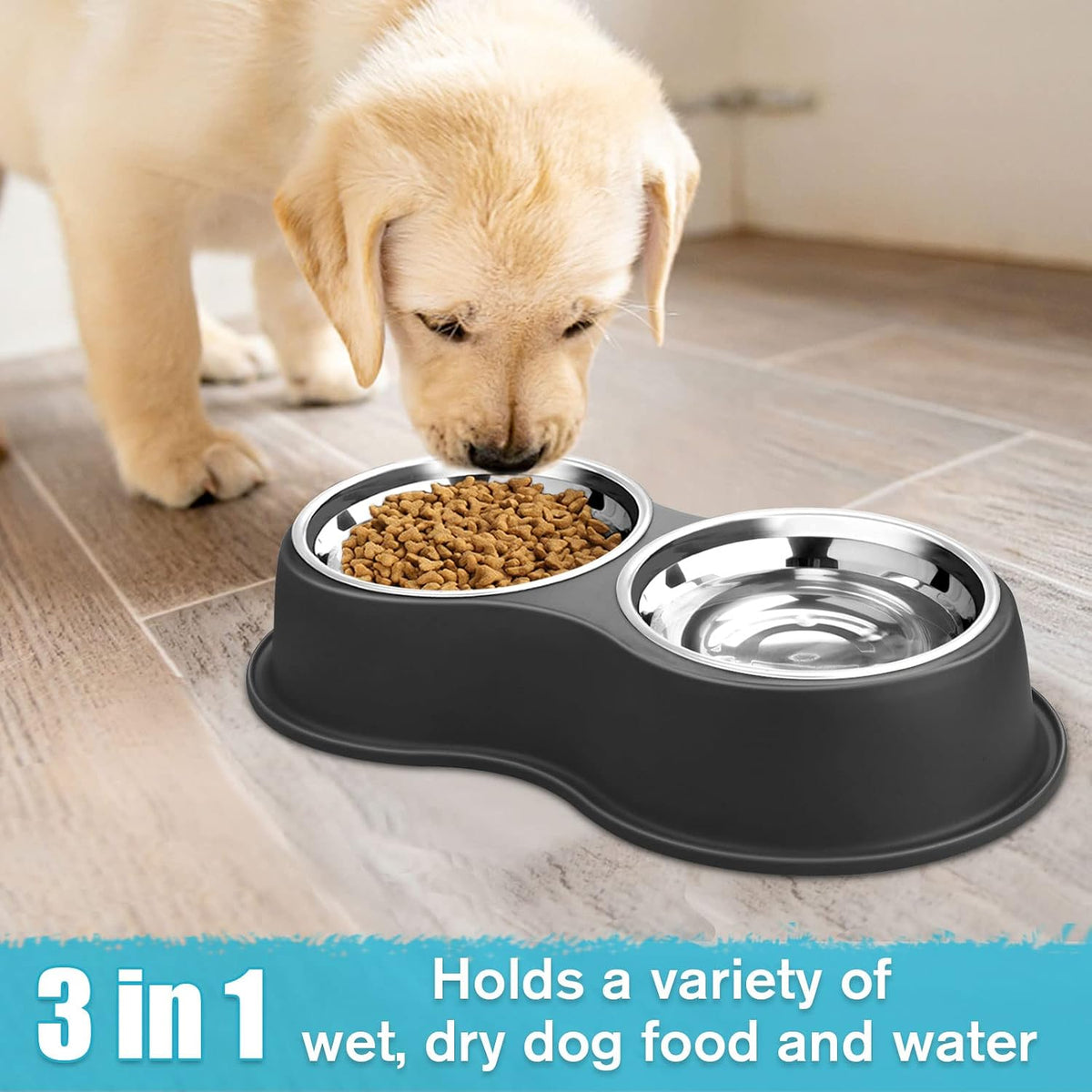 Epetslove Stainless Steel Dog Bowls Double Non-Slip Dog Water and Food Bowl