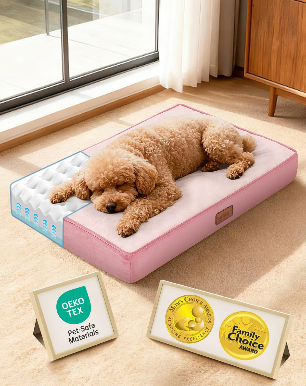 OhGeni Orthopedic Large Dog Bed, Reversible Memory Foam, 41 inch-XL(Gray)