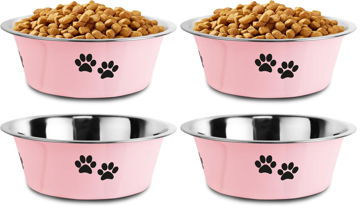Stainless Steel Dog Bowls, Nonslip Rubber Bottom No Spill Proof Skid Metal Insulated Dog Bowls for Large Medium Small Breed Dogs (Pink, 3.6 Cups/29 OZ)
