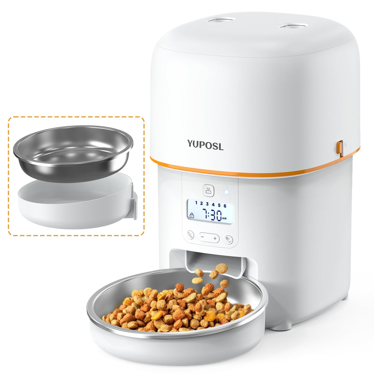 Automatic Cat Feeder, 3L Cat Food Dispenser with Anti-Jam Design, Over 180-day Battery Life, 1-6 Meals Per Day with Stainless Steel Cat Bowl, Keep Dry Food Fresh, Timed Pet Feeder Also for Small Dog