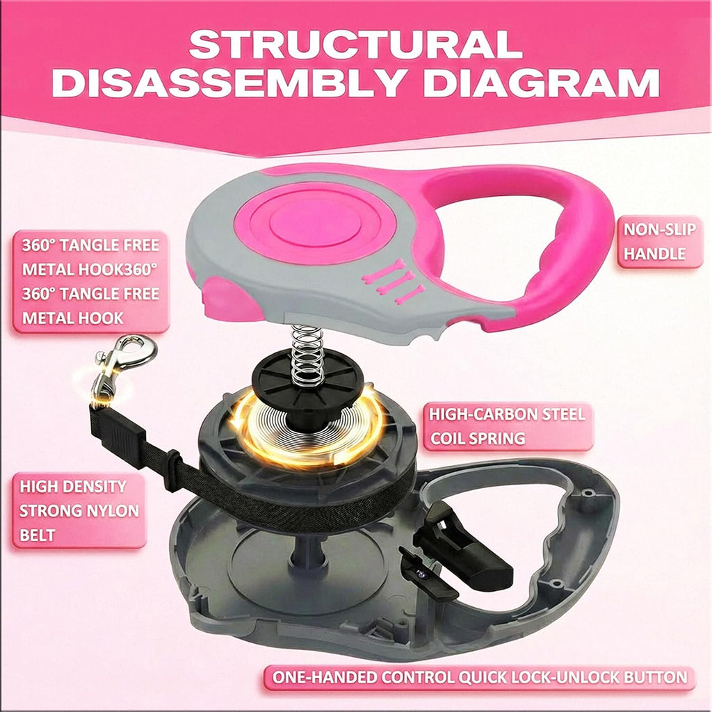 Retractable Dog Leash Lightweight 10/16FT Leash with Non-Slip Handle, for Small Dogs Puppy(Gray Pink, 10FT)