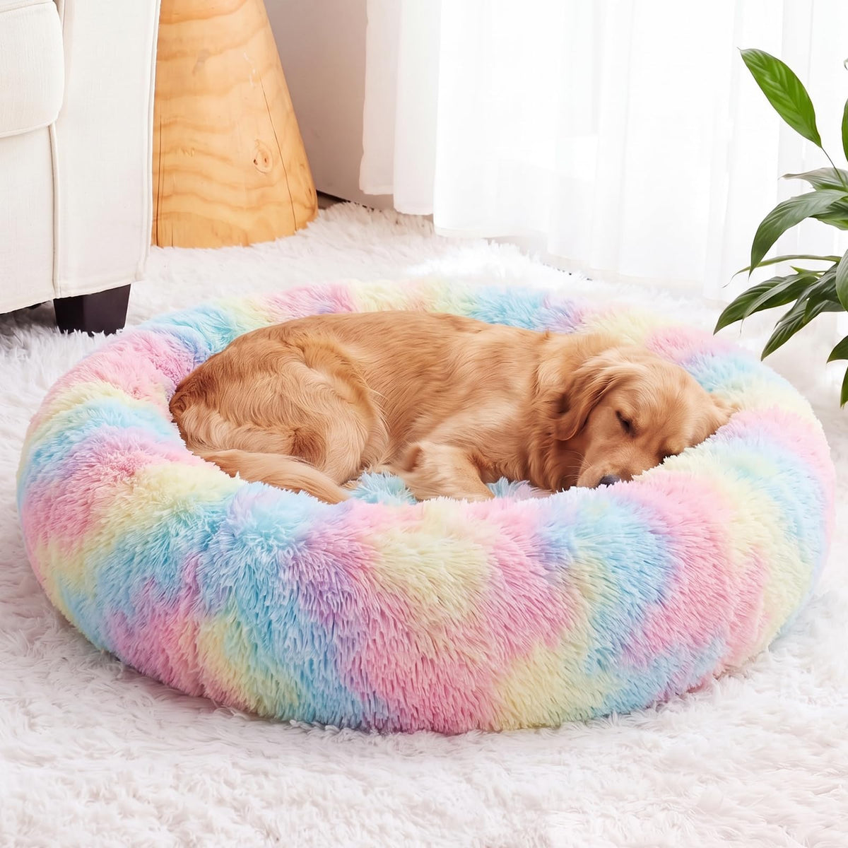 WNPETHOME Small Pink Round Calming Dog Bed Cat Bed for Comfy Sleep