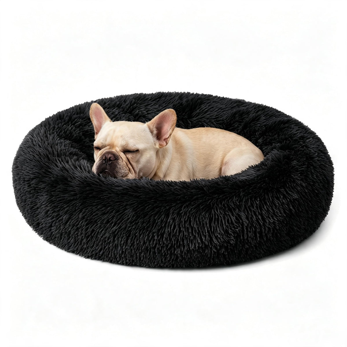 Calming Donut Dog and Cat Bed for Indoor Cats, Anti-Anxiety Round Fluffy Soft Washable Small Pet Bed for Puppy and Kitten, Warming Comfortable Luxury Anti-Slip Waterproof Mute Base 20in Gray