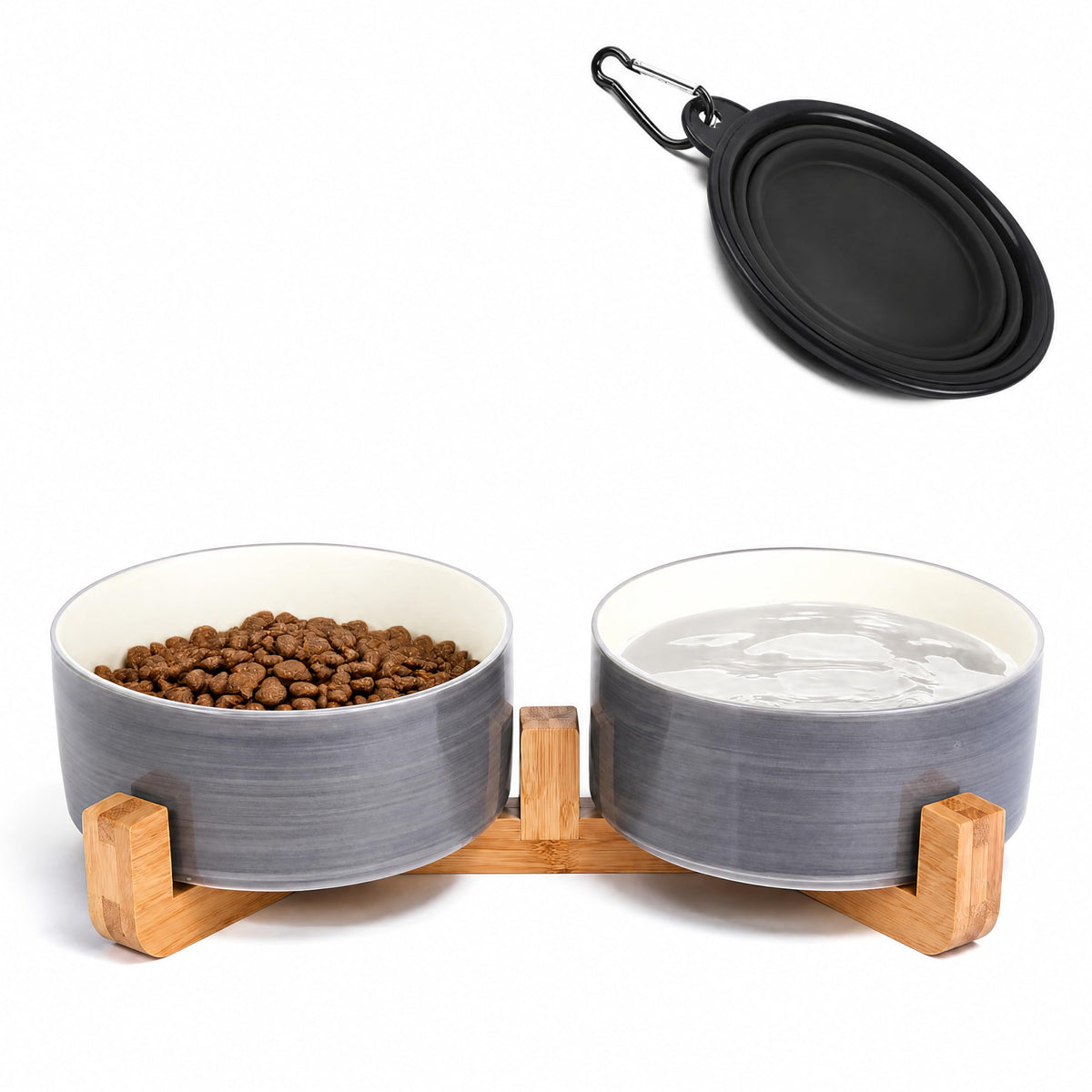 Petygooing Ceramic Dog Cat Bowls Set with Stand,Black Pet Food and Water Bowl,Small Dog Bowls Cute Modern Anti Slip Set of 2 Pet Feeder Small Size Pet Dish(13.5OZ/5.1 in)