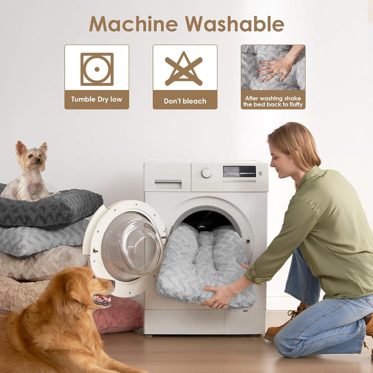 EHEYCIGA Washable Large Dog Bed for Crate, 35x23 Inch Pet Bed, Grey
