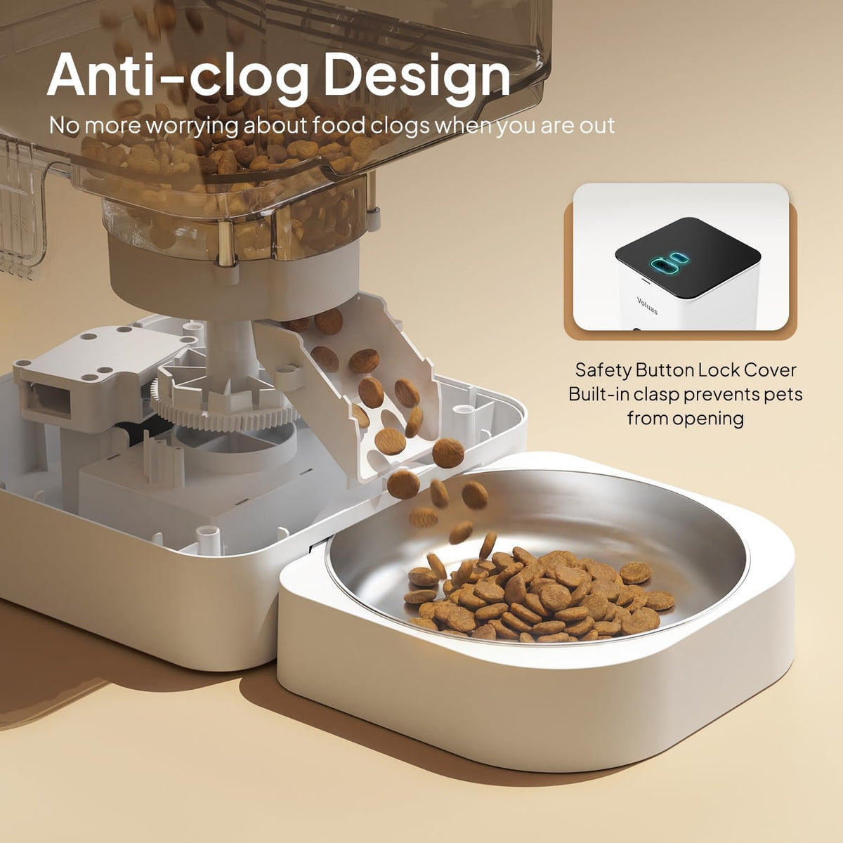 VOLUAS Automatic Cat Feeder, 4L Timed Dry Food Dispenser for Cats & Dogs