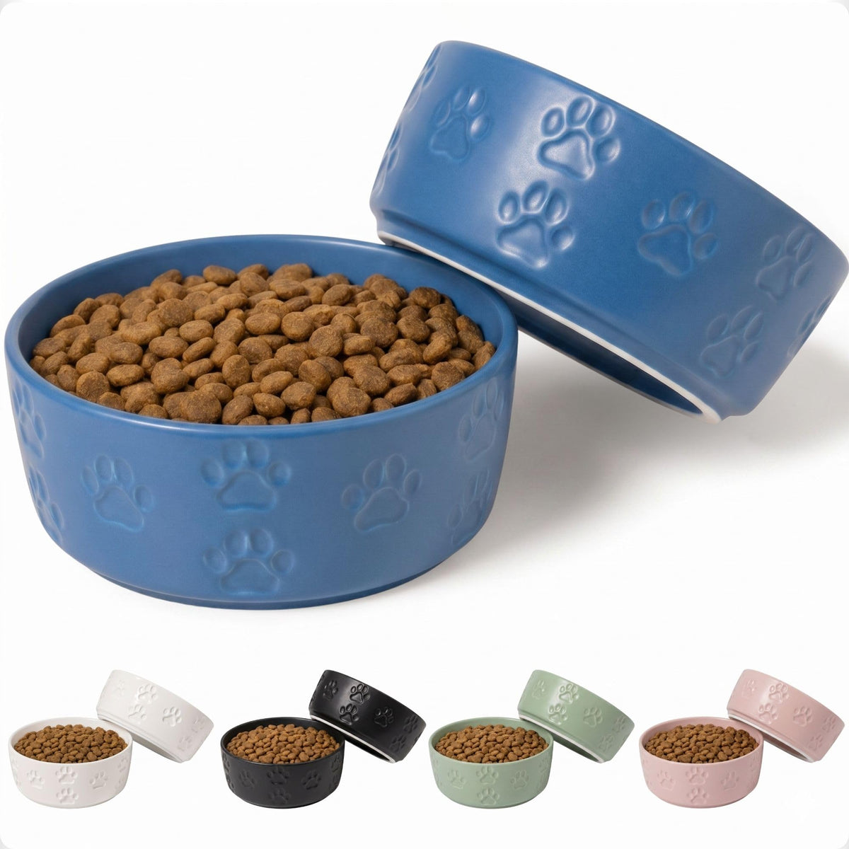 Ceramic Dog Bowl Set of 2 with Anti-Skid Base, 5.5"W x 2"H, 2 Cup Capacity
