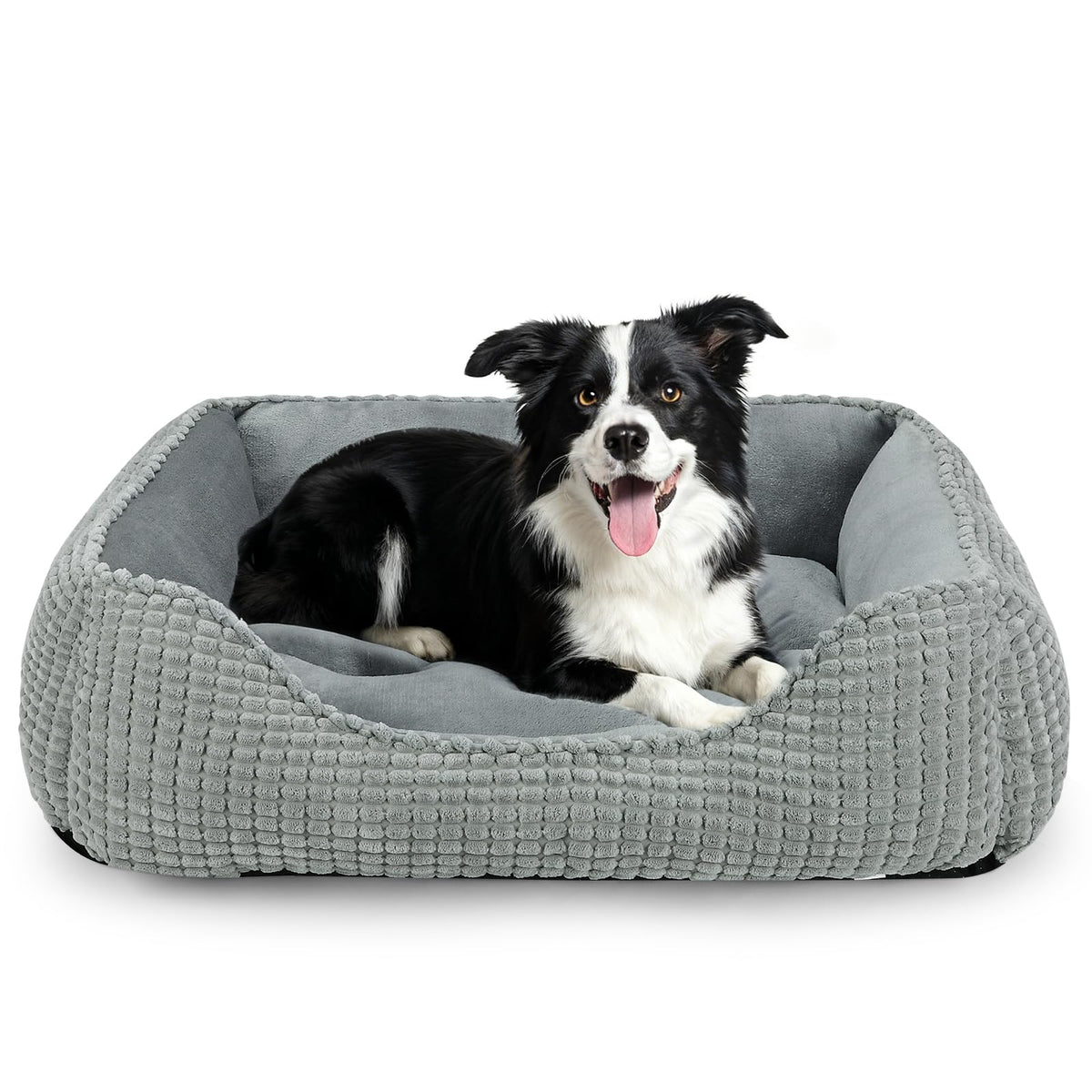 MIXJOY Dog Bed for Large Medium Small Dogs, Rectangle Washable Sleeping Puppy Bed, Soft Calming Cat Beds for Indoor Cats, Orthopedic Pet Sofa Bed, Anti-Slip Bottom with Multiple Size (20'', Grey)