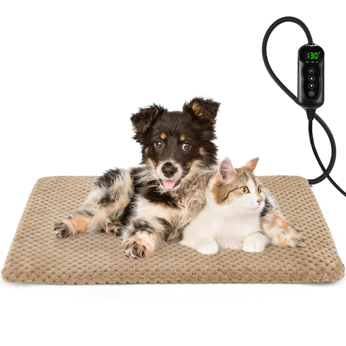 INVENHO Heated Cat Bed, Waterproof Adjustable Temperature Dog Cat Heating Pad with Timer, Indoor Pet Heating Pad for Cats Dogs Electric Pads for Dogs Cats, Pet Heated Pad (S: 18" x 16")
