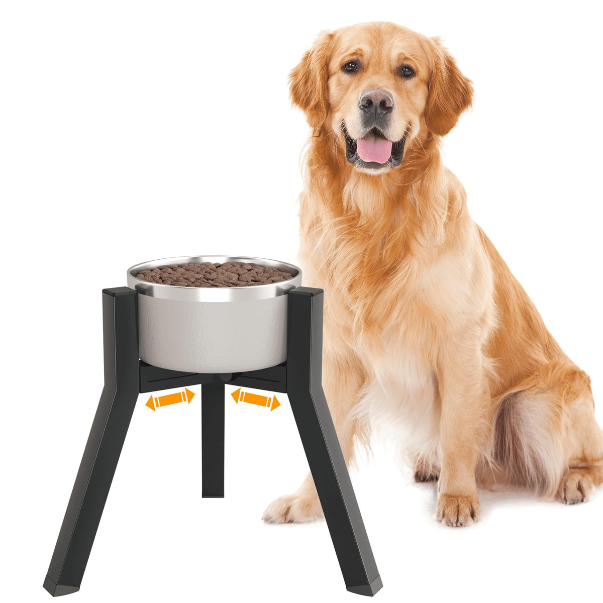 Dog Bowl Stand for Medium Large Dogs, Adjustable Width Elevated Dog Bowls 7-10.6", Raised Dog Food Water Bowls, 11 inch Tall Single Holder, Black,Bowl Not Included