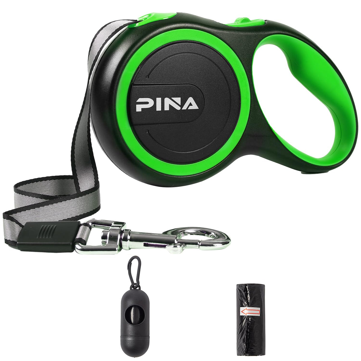 PINA Retractable Dog Leash, 26ft Dog Leash for Small Medium Large Dogs Up to 110lbs, 360° Tangle-Free Strong Reflective Nylon Tape, with Anti-Slip Handle, One-Handed Brake, Lock - Black Blue