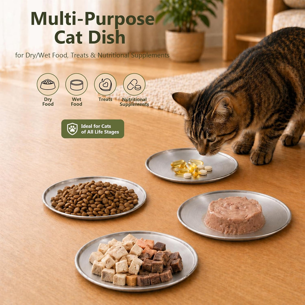 ChefBee 4PCS 6.7" Stainless Steel Shallow Cat Bowls, Whisker Friendly