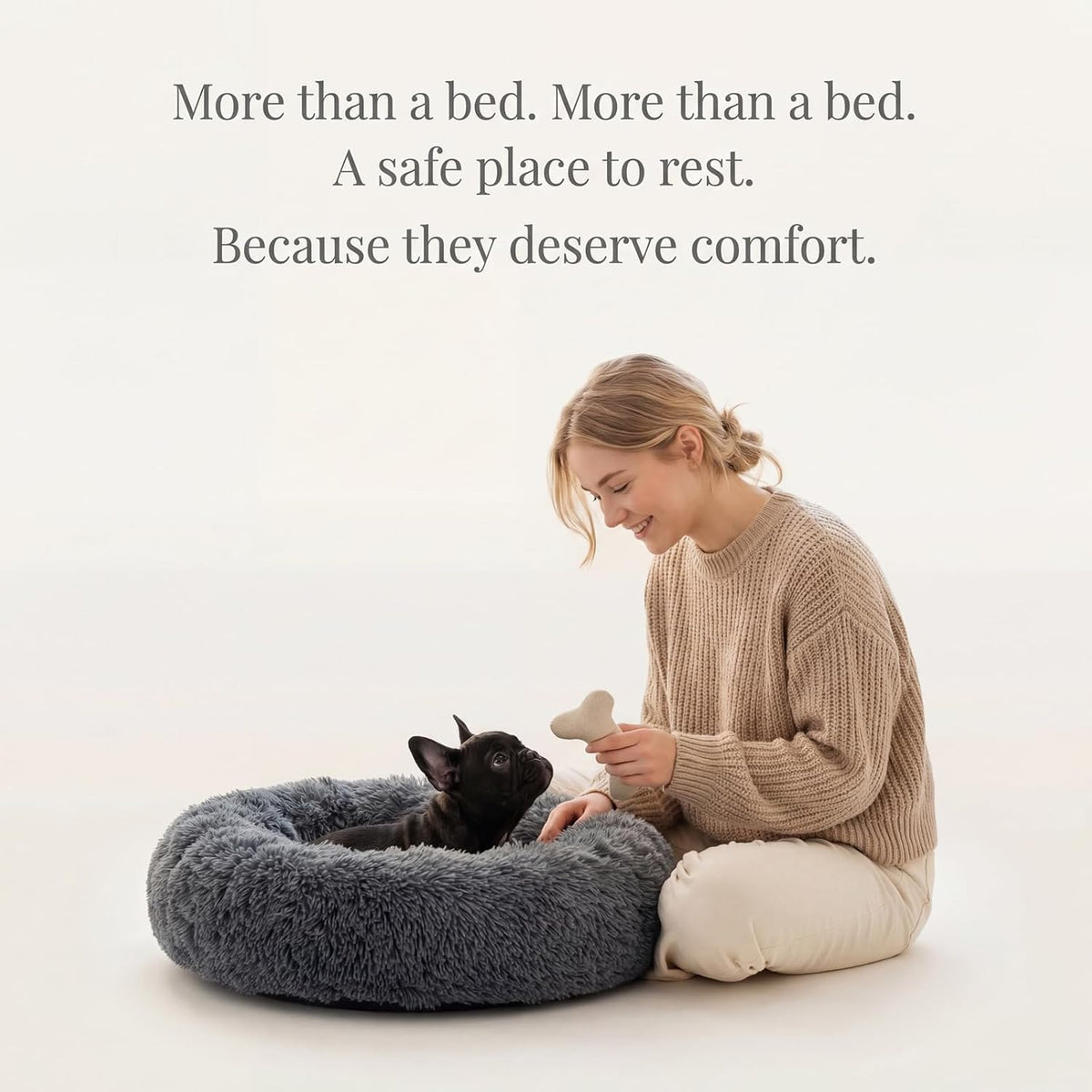 Small Calming Dogs Bed for Small Dogs Anti-Anxiety Machine Washable Fluffy Luxury Anti-Slip Waterproof Mute Base Warming Cozy Soft Pet Puppy Round Bed