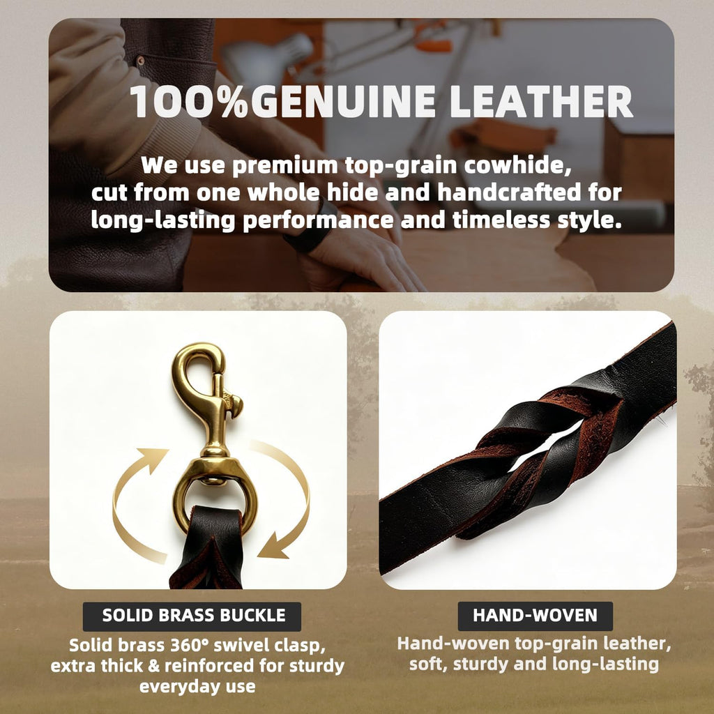 6ft Heavy Duty Leather Dog Leash,Pet Training Leash for Large, Medium Dogs
