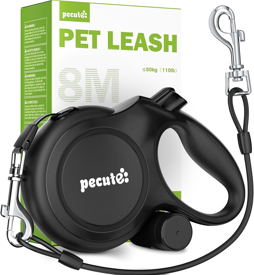 Pecute Dog Leash Retractable 26ft with Chew Proof Extender for 33-110 lbs