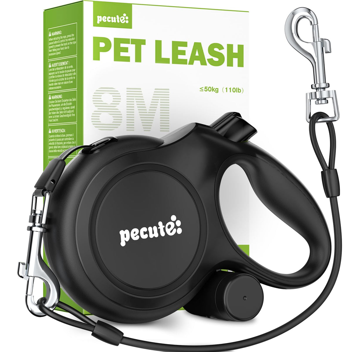 Pecute Dog Leash Retractable 26ft with Chew Proof Extender for 33-110 lbs