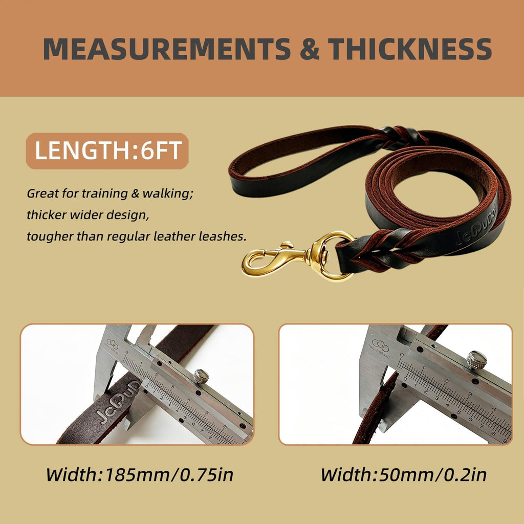 6ft Heavy Duty Leather Dog Leash,Pet Training Leash for Large, Medium Dogs