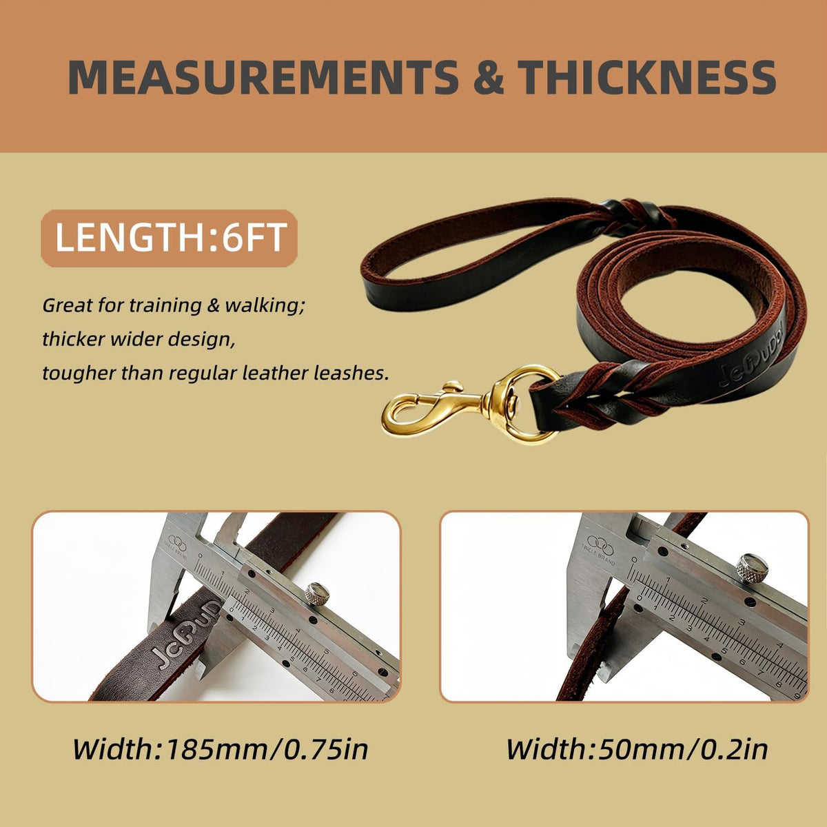 6ft Heavy Duty Leather Dog Leash,Pet Training Leash for Large, Medium Dogs