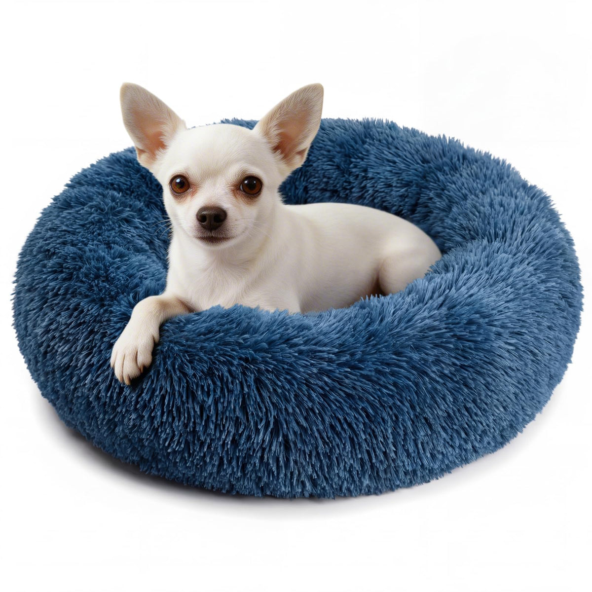 Small Calming Dogs Bed for Small Dogs Anti-Anxiety Machine Washable Fluffy Luxury Anti-Slip Waterproof Mute Base Warming Cozy Soft Pet Puppy Round Bed