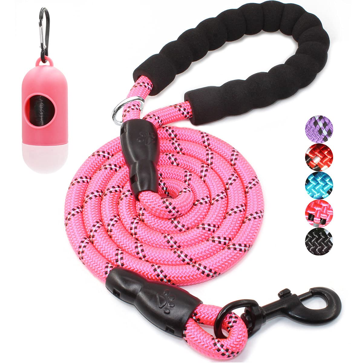 BAAPET 2/4/5/6 FT Dog Leash with Comfortable Padded Handle and Highly Reflective Threads for Small Medium and Large Dogs (5FT-1/2'', Black)