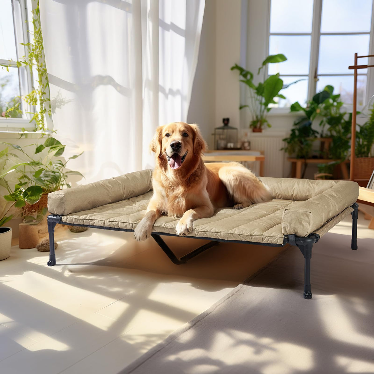 Veehoo Outdoor Elevated Dog Bed with Waterproof Bolster Cushion, Cooling