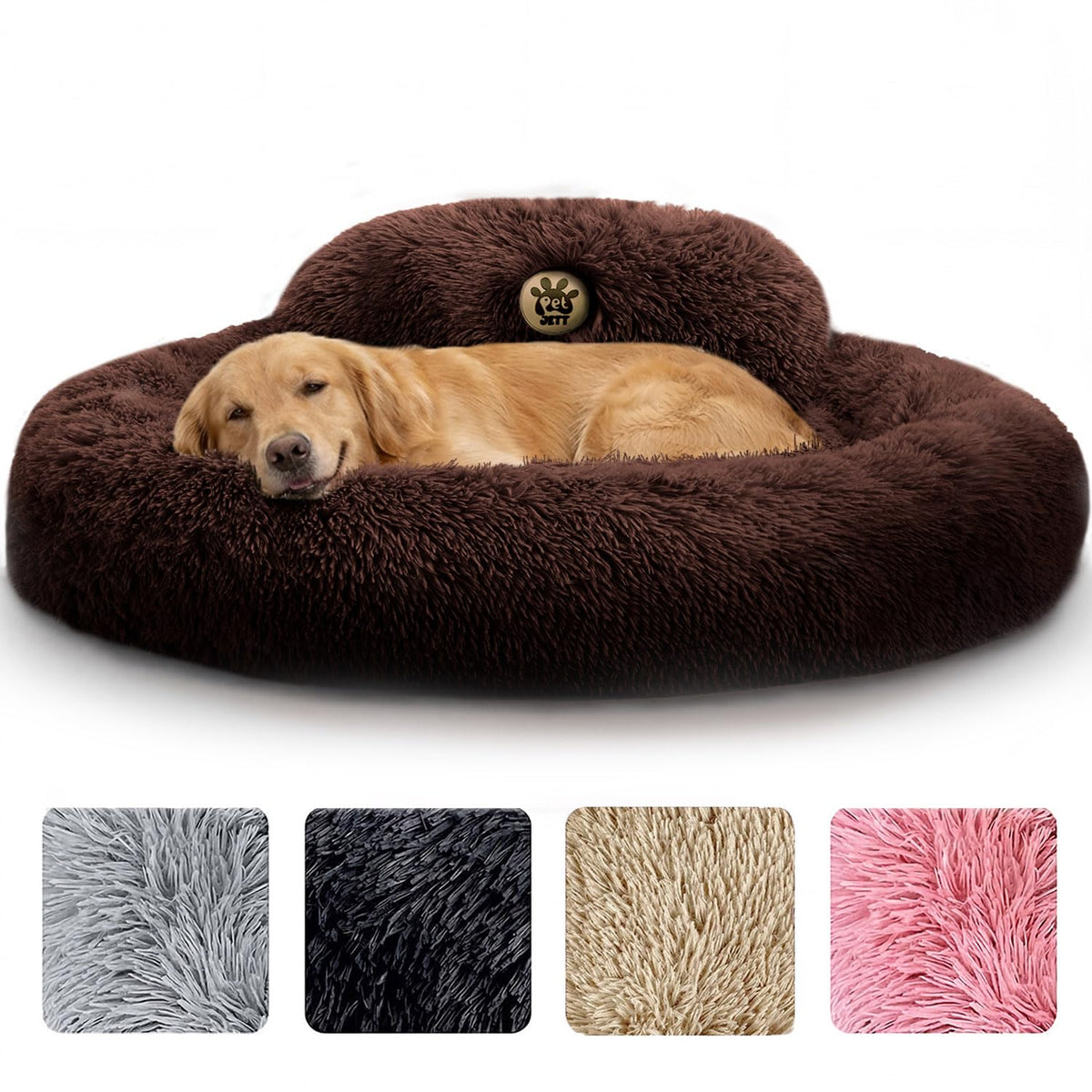 PetJett Calming Dog Bed Medium Size Dog - 30'' Donut Bed, Washable Dog Bed - Anti-Slip & Super Soft Fluffy Plush Round Dog Bed, Anti-Anxiety Premium Comfort Pet Bed, Fits Dogs Upto 45 lbs - Dark Grey