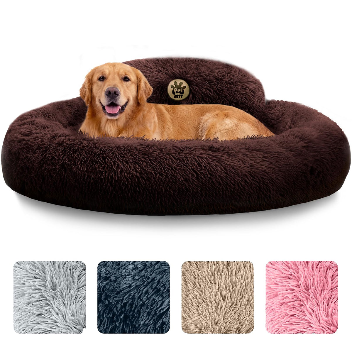 PetJett Calming Dog Bed Medium Size Dog - 30'' Donut Bed, Washable Dog Bed - Anti-Slip & Super Soft Fluffy Plush Round Dog Bed, Anti-Anxiety Premium Comfort Pet Bed, Fits Dogs Upto 45 lbs - Dark Grey