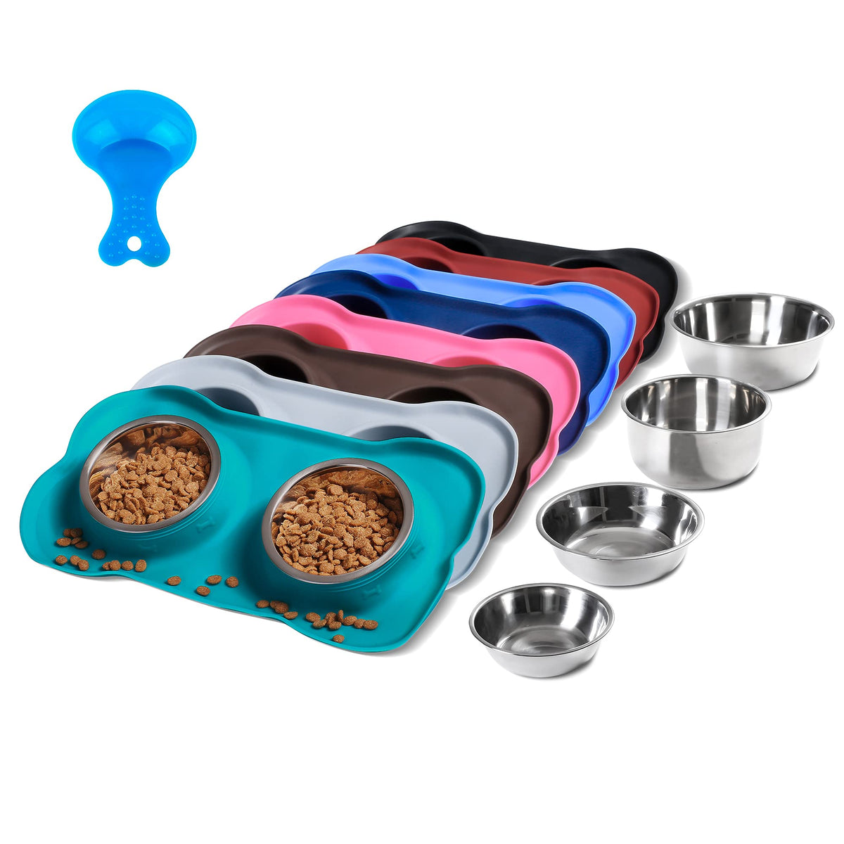 Hubulk Pet Dog Bowls 2 Stainless Steel Dog Bowl with No Spill Non-Skid Silicone Mat + Pet Food Scoop Water and Food Feeder Bowls for Feeding Small Medium Large Dogs Cats Puppies (S, Pink)