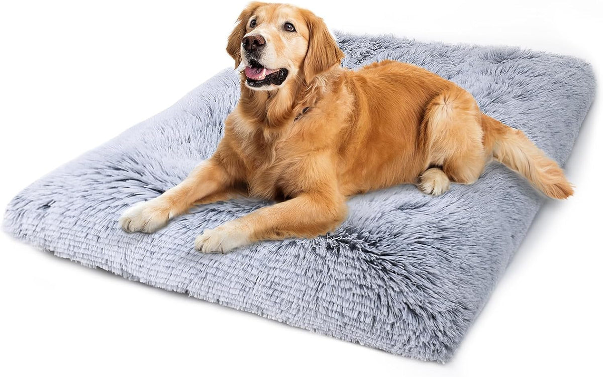 Large Dog Bed Crate Pad 35", Washable Soft Plush Pet Mats for Sleeping Grey