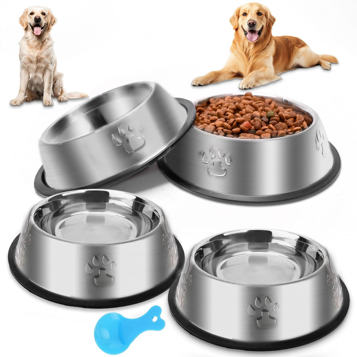 Stainless Steel Cat Bowl, 4 Pack Metal Dog Bowls for Food and Water, Non-Slip Pet Feeding Dish Bowl with Rubber Base for Indoor Cats Small Dogs