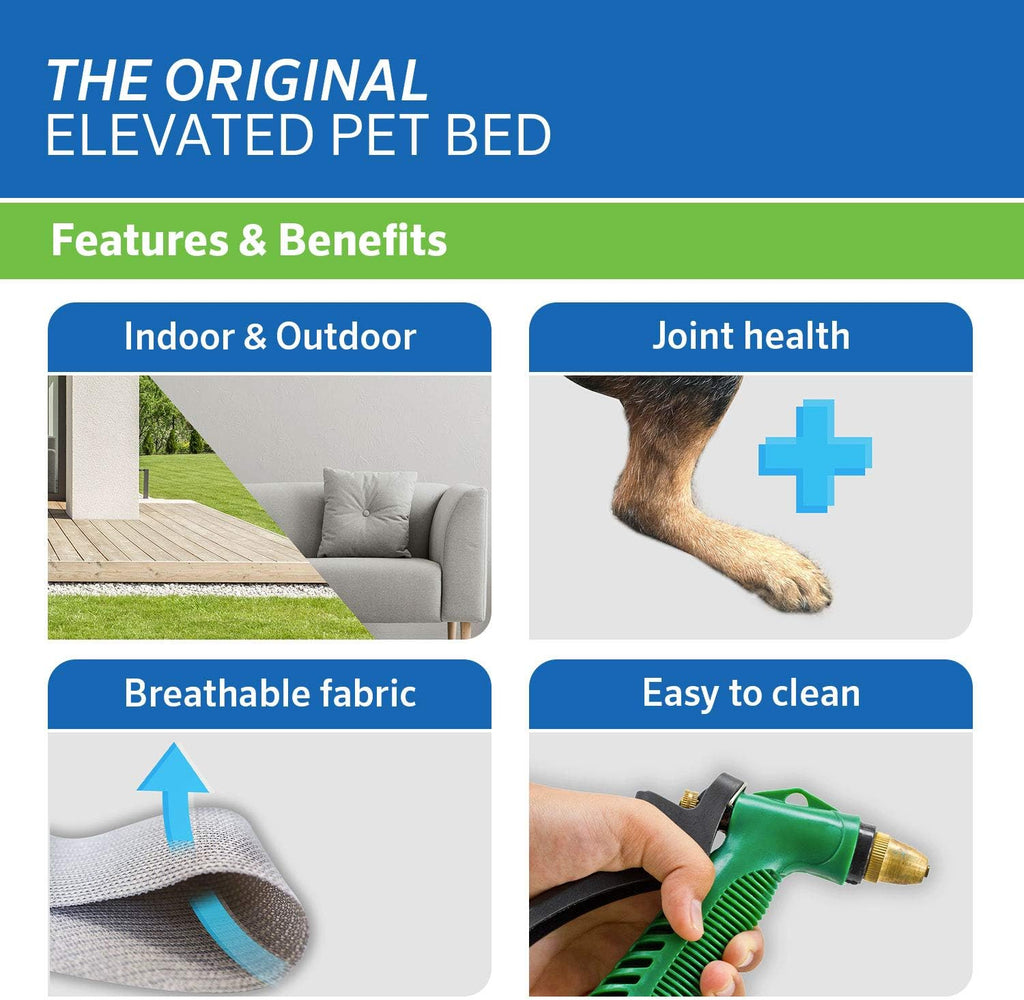 Coolaroo Original Elevated Dog Bed - Breathable Off-The-Ground Pet Bed with Cooling Fabric, Joint Relief & Moisture-Resistant Fabric, 100% Recyclable, Easy Clean, Grey, Medium