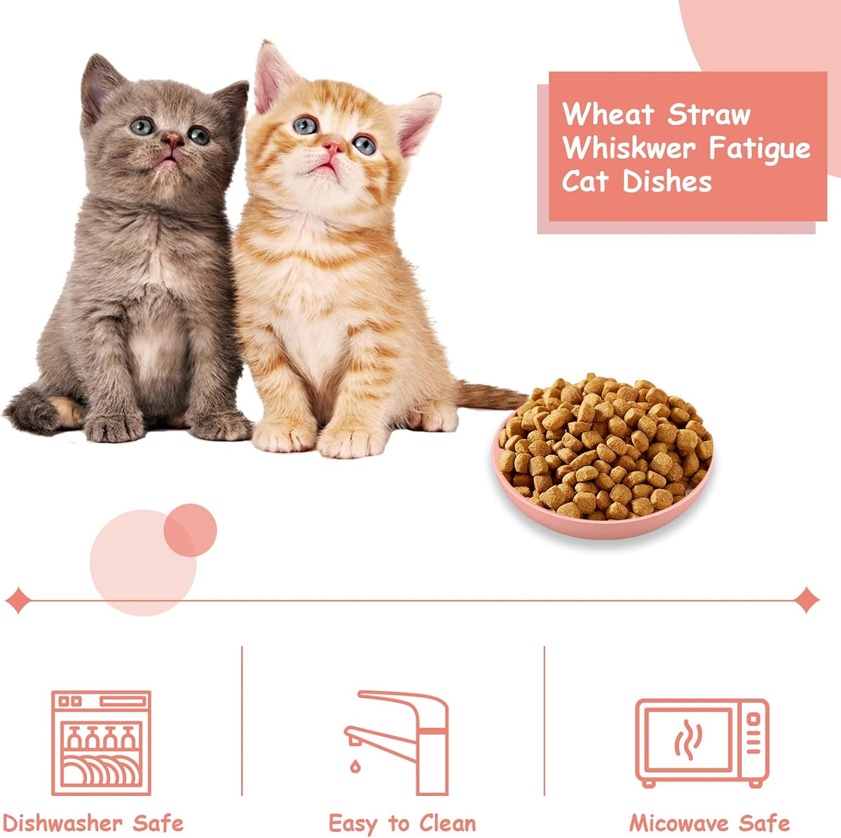 [8-Pieces] Whisker Fatigue Cat Bowl - 5.5 Inch Shallow Cat Food Dish Wide Cats Wet Feeding Bowls, PET Plate for Kittens and Short Legged Cats (Type-A Normal Bowls)