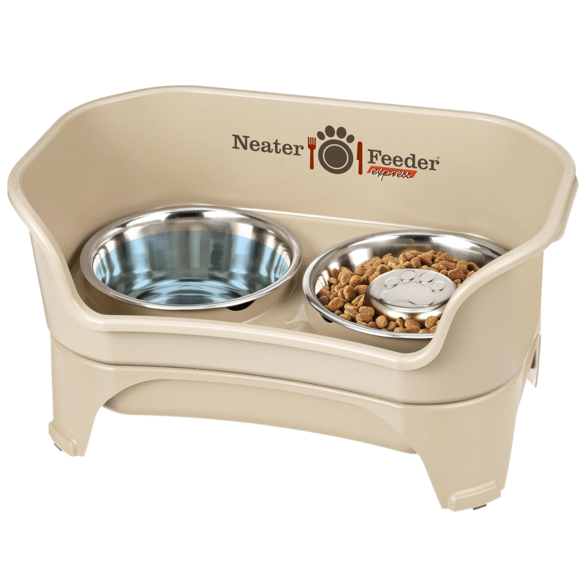 Neater Feeder Express Mess Proof Dog Bowls Elevated for Small Breeds under 15 Lb, Made in USA, No Spill Raised Dog Food Bowl Stand, Stainless Steel Food and Water Bowl Set, Feeding Station, Cappuccino